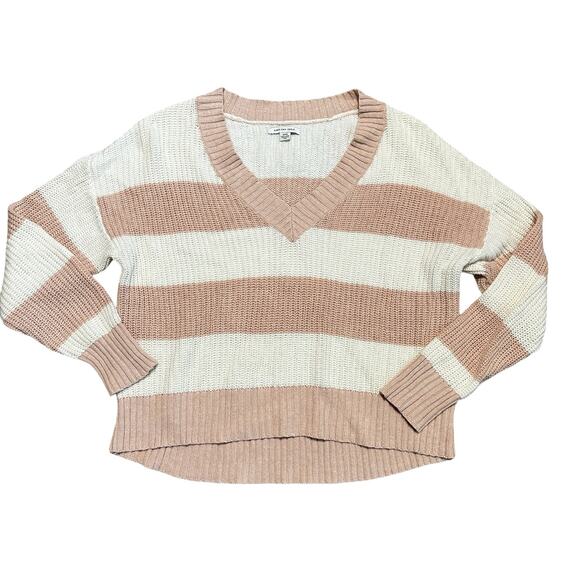 American Eagle Small Knit Sweater Dusty Rose Pink And White - Picture 1 of 4